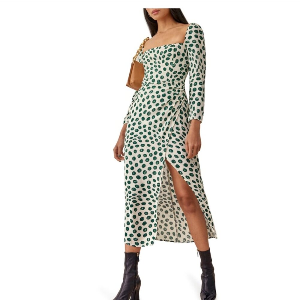 Reformation Green & White Polka Dot Dress